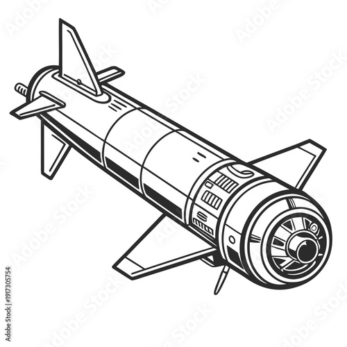 Black and white of a missile line propulsion rocket