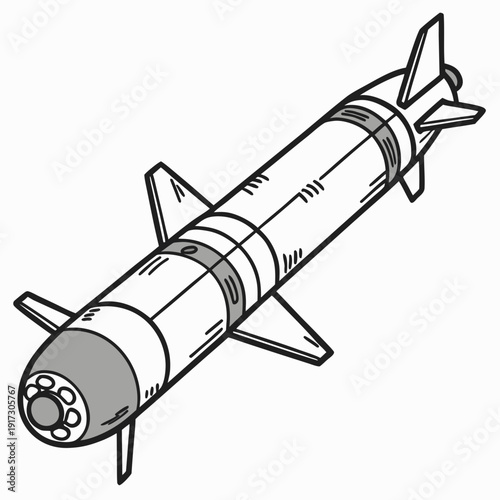 Gray and white of a missile propulsion rocket