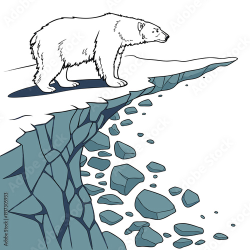 Polar bear standing on melting glacier cliff edge