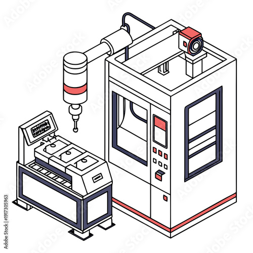 C N C milling machine with control panel and drill