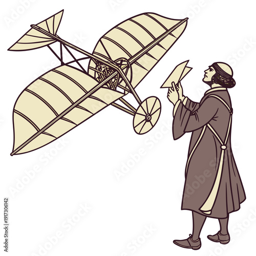 Leonardo da Vinci flying machine and model airplane