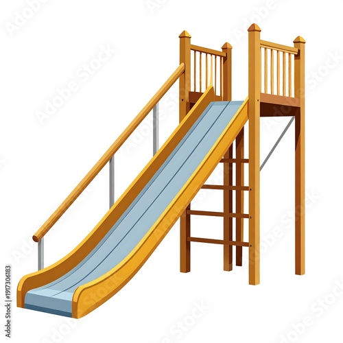 Wallpaper Mural Cartoon illustration depicts a child's play slide. It has wooden supports, a sloped chute for sliding, and a ladder Torontodigital.ca