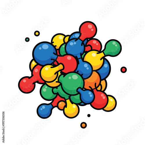 Colorful molecular structure illustration depicting vibrant atoms and bonds in a dynamic arrangement