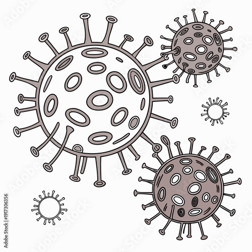 Of clustered coronavirus microbes in shades of brown and gray