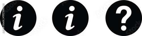 Set of black circular information and question mark icons with lowercase italic 'i' and bold query symbols isolated on a clean white background.