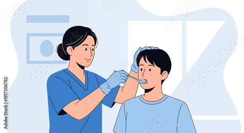 Nurse taking child's temperature, healthcare concept, medical checkup illustration