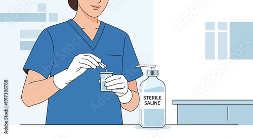 Nurse Preparing Sterile Saline Solution for Medical Procedure