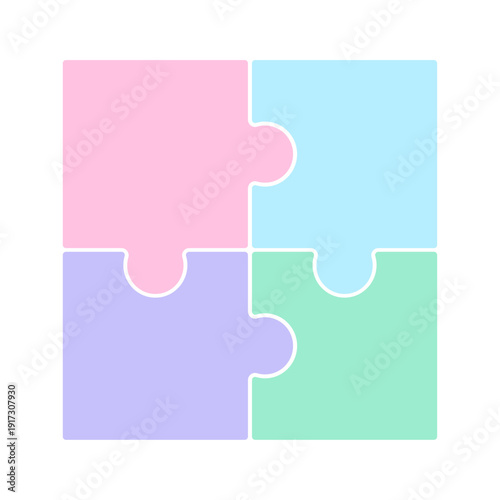 4ピースのパステルカラーのパズルのアイコン - つながりのイメージや4分割の図解のテンプレート素材