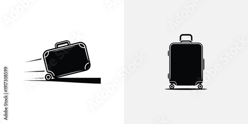 A black suitcase with a handle and wheels on a flat surface
