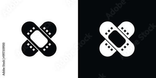 A stylized film strip icon in black and white on contrasting backgrounds