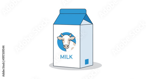 A cartoon illustration of a milk carton with a cow, perfect for children's education and nutrition