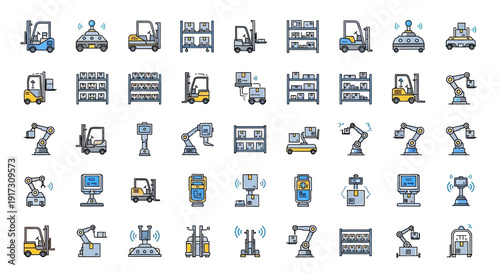 Global Communication and Network Technology Icons Set
