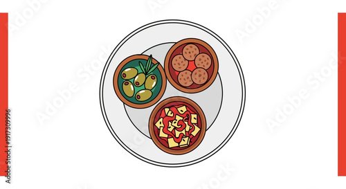 Illustrative depiction of a plate featuring a selection of varied and delicious tapas