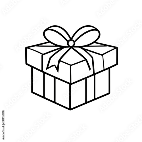 Simple line drawing of a gift box with a decorative bow on top