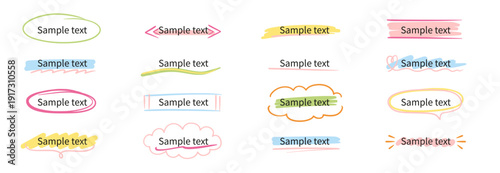 Frame text box hand drawn set. Frame line ribbon banner underline handwriting doodle marker pen title. Cute simple vintage circle, box, oval text simple marker banner. Vector illustration