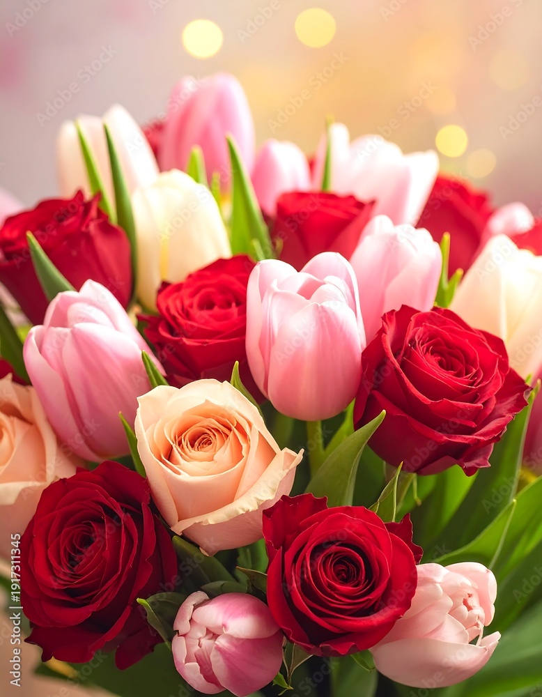 Obraz premium A colorful bouquet of roses and tulips