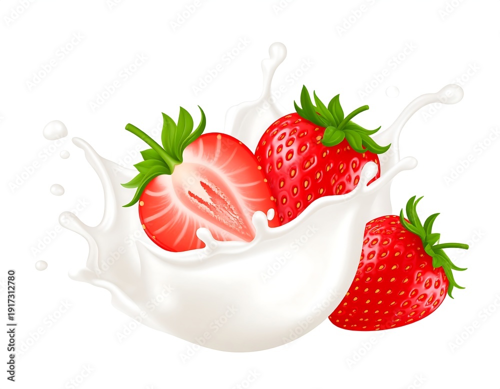 custom made wallpaper toronto digitalDigitally enhanced composition of ripe, red strawberries immersed in a splash of creamy white liquid, against a white backdrop