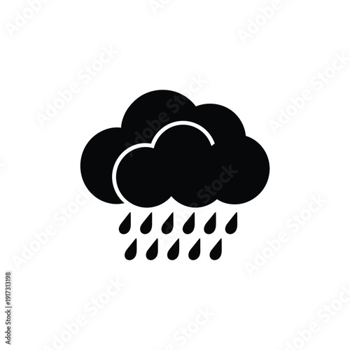 Black cloud with raindrops on white background