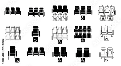 Collection of waiting room chairs and seating arrangements.