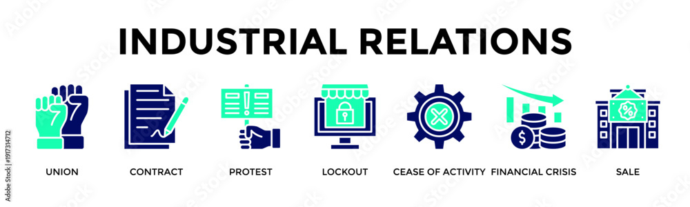 Fototapeta premium Industrial Relations Banner Web Icon Vector Illustration Concept For Understand Workforce Conflicts And Business Crisis Impact