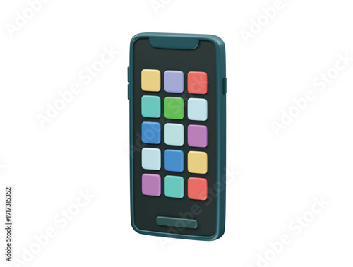 Smartphone with Colorful App Icons Display icon illustration 3d render