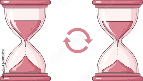Hourglass timer reset vector illustration, sand clock countdown symbol, time management concept isolated graphic design element bundle