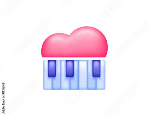 3d style illustration of piano keys with pink hearts. piano day. concept of liking and enjoying playing piano. class or course. symbol, icon, sign, element. white background.