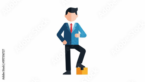 Businessman stepping on briefcase cartoon.