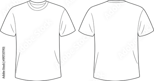 Blank t shirt template front and back view, classic short sleeve tee mockup, minimal apparel design vector illustration