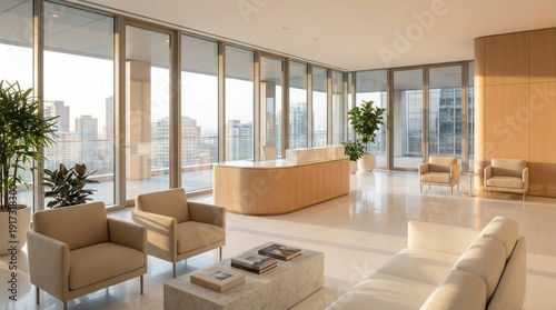 Modern office interior design with natural light and minimal decor