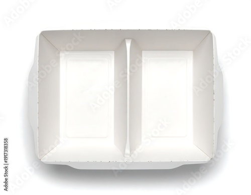 Wallpaper Mural Top-down view of an empty, two-compartment, rectangular food container made of white paper material. Soft shadows Torontodigital.ca