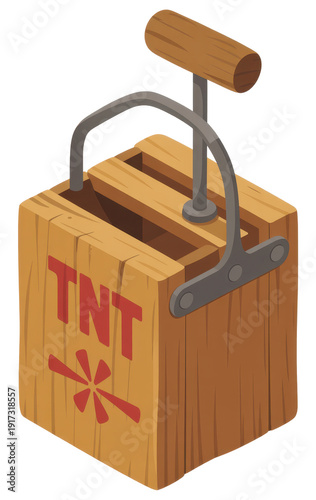 Cartoon TNT explosive wooden box isolated on a transparent background
