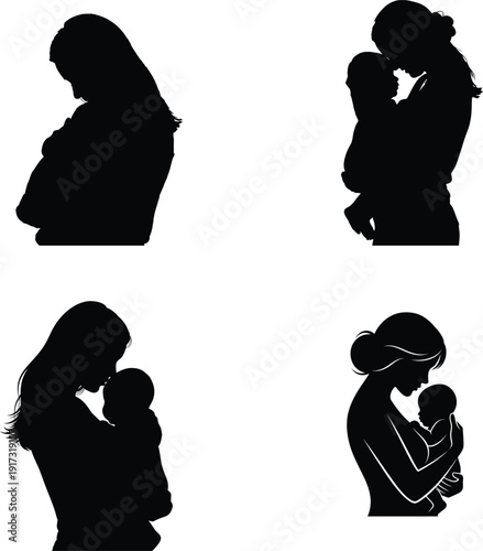 Mother's day silhouette mother and child love family bonding