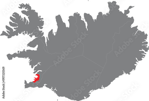 Iceland Map with Highlighted Capital Region Reykjavik Vector Illustration