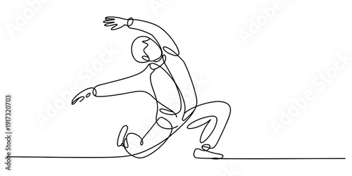 Continuous line drawing of a person in a dynamic breakdancing pose on a white background Vector, illustration