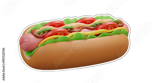 3D Cartoon Hot Dog with Toppings