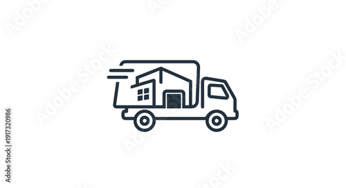 Moving Truck Delivering House Icon Symbol.
