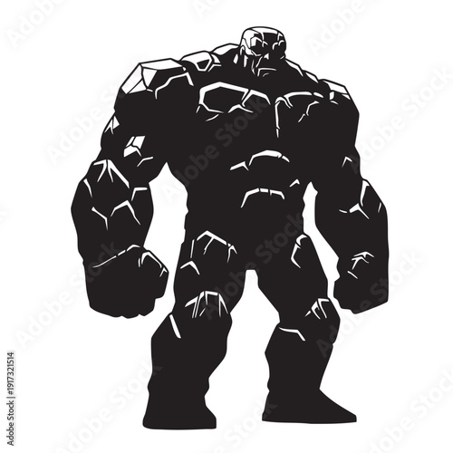 Massive Stone Golem Standing Upright Artistic Silhouette Depicting a Powerful Earth Elemental Figure
