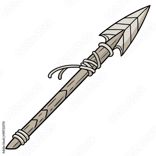 Primitive spear with feather and rope details hunting