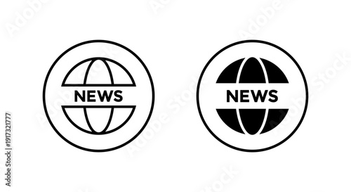 World news globe icon in circular outline. Media broadcast symbol. Worldwide information sign