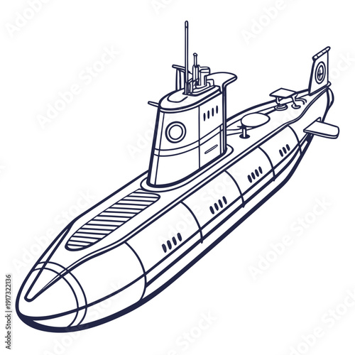 Navy submarine with conning tower and periscope vessel