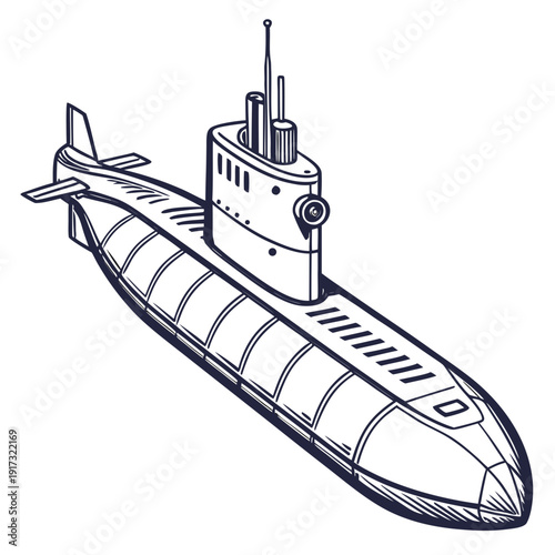 Navy submarine with conning tower and periscope vessel 1