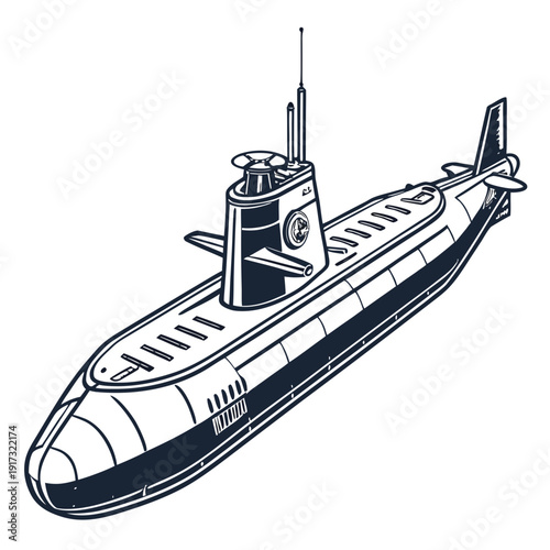 Navy submarine with conning tower and periscope vessel 2