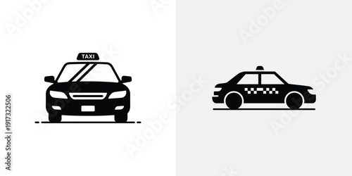 Two taxi cars in silhouette with one displaying taxi sign on the roof