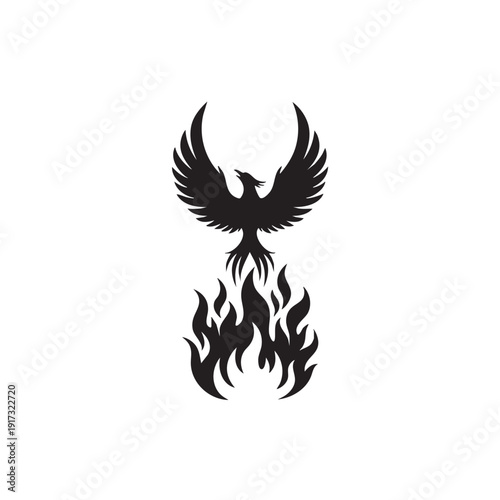 Regal Phoenix Rising from Flames Symbol of Rebirth and Renewal Powerful Mythological Firebird with Outstretched Wings Vector Illustration
