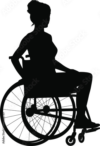 Woman in wheelchair silhouette, disabled female mobility concept isolated vector illustration on white background for healthcare awareness