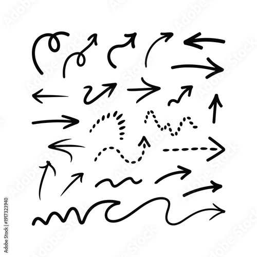 Drawn arrows collection on white background