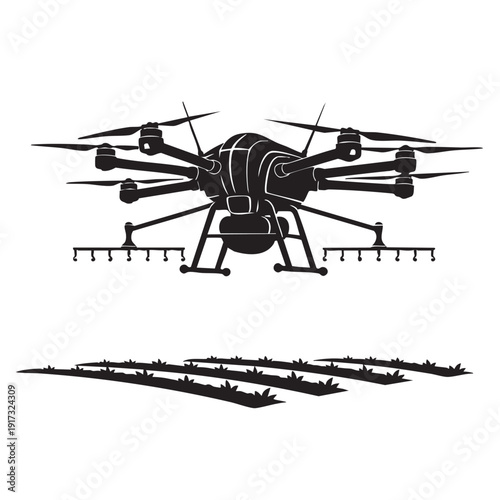 Modern Agricultural Drone Applying Crop Treatment Over Fields Smart Farming Solution for Enhanced Productivity Vector