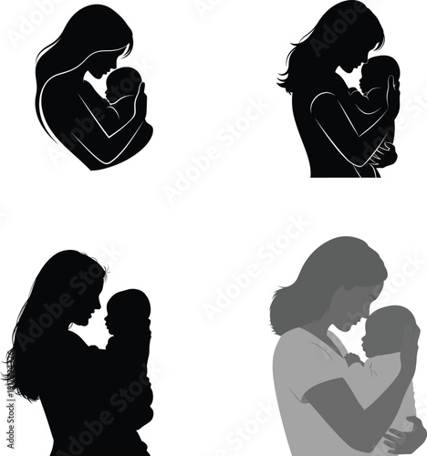 Mother's day silhouette images of loving mother and child