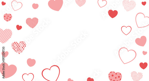 Romantic background design featuring diverse heart patterns on a clean backdrop